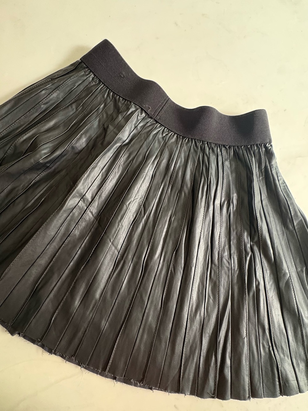 Pleated Black Faux Leather Skirt